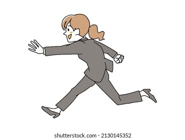 A woman trying to grab something while running, a comical handwritten person illustration, a simple coloring on a vector line drawing