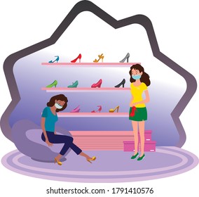A woman trying a high heels at woman shoes store