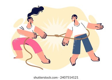 Woman is trying to keep husband and avoid divorce and uses lasso, for concept of immature relationship. Wife saves marriage from destruction by refusing to let go of boyfriend who avoids relationship