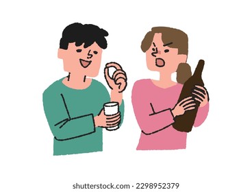 Mujer tratando de evitar que los hombres tomen alcohol