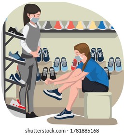 A woman trying new shoes at shoes shop