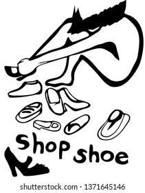 Woman trying on shoes in the store. For design and advertising