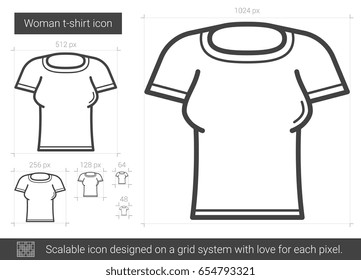 Woman t-shirt vector line icon isolated on white background. Woman t-shirt line icon for infographic, website or app. Scalable icon designed on a grid system.