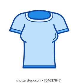 Woman t-shirt vector line icon isolated on white background. Woman t-shirt line icon for infographic, website or app. Blue icon designed on a grid system.