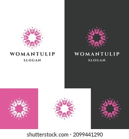 Woman Tulip logo icon design template 