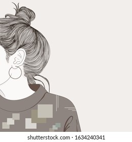 The woman turned out to be sad.Fashion illustration of girl. Lovely girl. Hairstyles for women in modern style.Doodle art concept,illustration painting