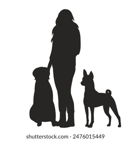 mujer con dos perros silueta, Vector