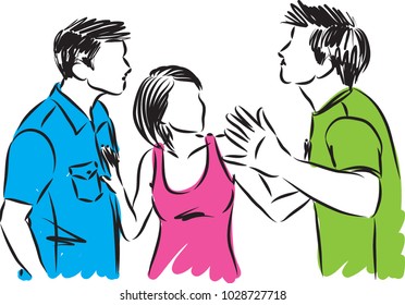 woman with two men fighting vector illustration