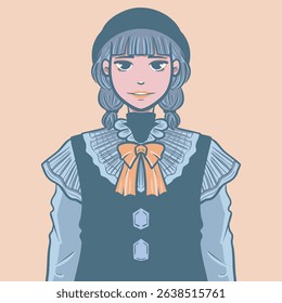 a woman with two pigtails wearing a shirt with an orange ribbon
