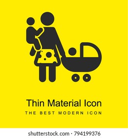 Woman with two sons bright yellow material minimal icon or logo design