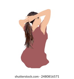 woman tying her hair with both hands without background