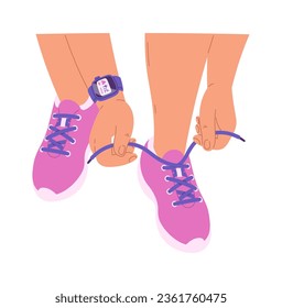 Woman Tying Shoelace Vector Illustration