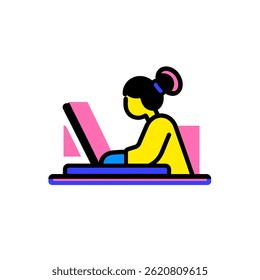 Woman types indoors using computer screen vector