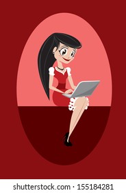 Woman typing on computer, laptop, notebook, social networking, chatting, checking email, internet surfing, having a break 