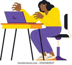 A Woman Typing Vigorously On A Keyboard, Focused On Gaming Illustration