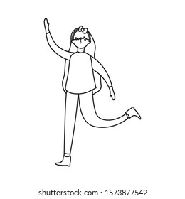 woman with ugly sweater character vector illustration thick line