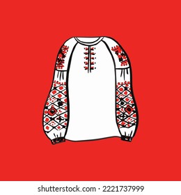 Woman Ukraine Embroidery Shirt. Vector Illustration of Sketch Doodle Hand drawn Cultural Clothes. svg