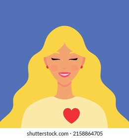 Woman in Ukrainian symbols. Art. Ukraine support concept. No war. Support for Ukraine. Vector illustration. Isolated.