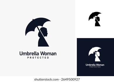Woman with umbrella logo symbol icon design