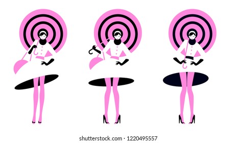 Woman with umbrella on isolated background. Negative Space