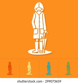 Woman with Umbrella and Raincoat on the Puddle. Single Flat Autumn Icon . Simple and Minimalistic Style. Vector