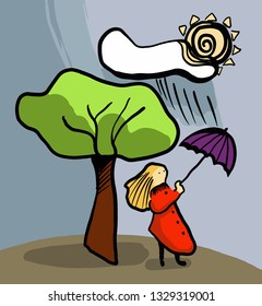 woman umbrella tree