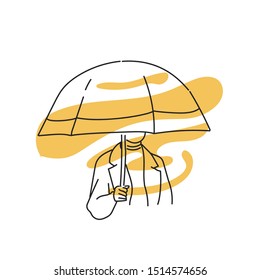 Woman with Umbrella Vector Outline Illustration
