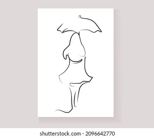 A woman with an umbrella walks with her back turned. wall art woman concept