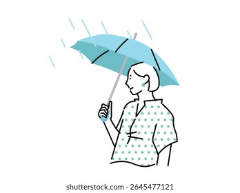 mulher com ilustração de guarda-chuva-vetor de uma mulher segurando um guarda-chuva na chuva durante a estação chuvosa.