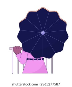 Woman under umbrella flat line color vector character. Covering from rain. Editable outline full body person on white. Simple cartoon spot illustration for web graphic design