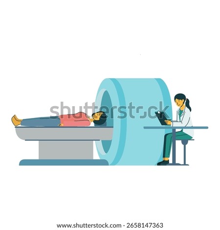 The woman undergoing a CT (Computed Tomography) scan, typically illustrated with a patient lying on a motorized bed entering a circular CT scanner.	
