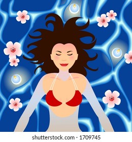 Woman Undergoing Floatation Therapy, Floating And Relaxing In Water. You Can Remove Her Bikini Top.