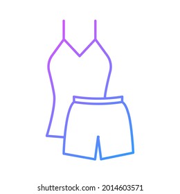 Woman undershirt and shorts suit outline icon. Homewear and sleepwear. Purple gradient symbol. Isolated vector stock illustration