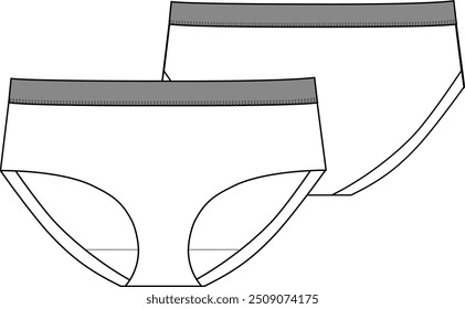 Mujer ropa interior bikini panty sin costura corte láser plano sketch diseño de Vector