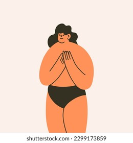 Woman in underwear. Cartoon characters. Hand drawn Vector illustration