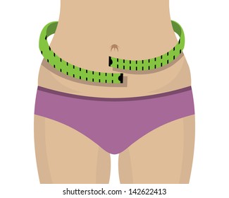 woman in underwear with waist measuring tape