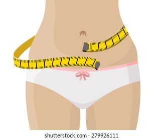 woman in underwear with waist measuring tape