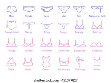 Woman Undies Icons Set. Underwear Icons