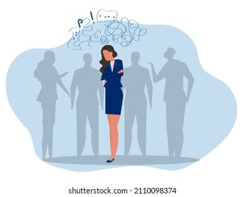 woman Unhappy or  Sad depressed lonely girl stands among people.depression, Bipolar disorder,mood disorder, social anxiety Psychology flat illustration