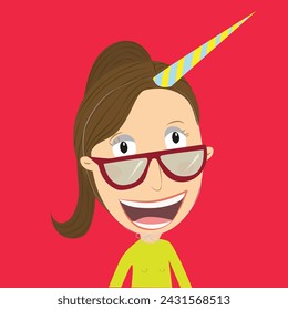 Woman unicorn horn on her head. Mother or woman day concept. Vector Illustration