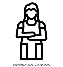 Woman in uniform, dry cleaning worker line icon, cleaning concept, laundry amployee vector sign on white background, outline style icon for mobile concept and web design. Vector graphics