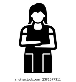 Woman in uniform, dry cleaning worker solid icon, cleaning concept, laundry amployee vector sign on white background, glyph style icon for mobile concept and web design. Vector graphics
