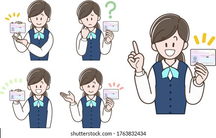 Woman in a uniform to explain "My Number Card"  (Vector illustration set)