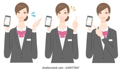 A woman in uniform with a smartphone