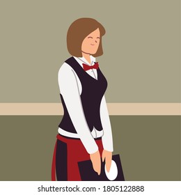 woman in uniform takes an order vector illustration design