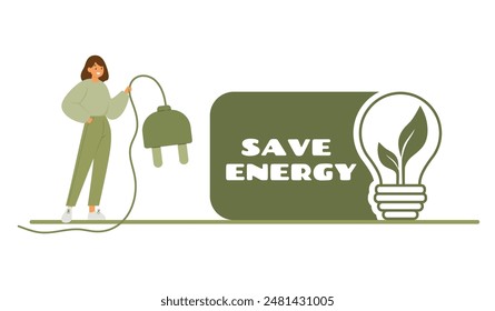 Woman unplug appliances at home. Electricity saving concept. Sustainability and power save concept
