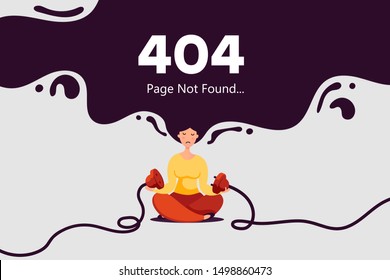 Woman unplugged electric plug and socket. Page not found Error 404. Website design concept with bright colorful splash of female hair with text.