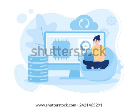 woman uploads data and backs up trending concept flat illustration