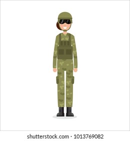 Woman US Army soldiers  in camouflage.  Vector illustration.