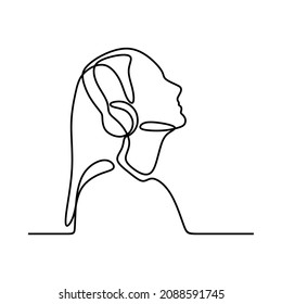 woman use headphone enjoy oneline continuous single line art